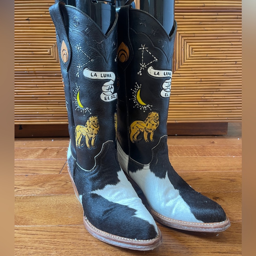 Brother Vellies “Doodle” Mermaid Cowboy Boots, Cow Print, size 35